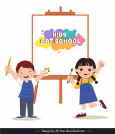artwork design elements cute girl boy learn painting