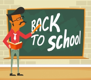 back to school banner teacher chalkboard icons