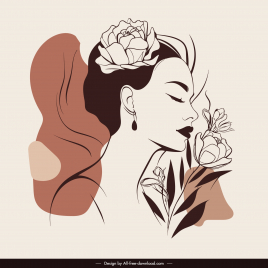 beauty design elements handdrawn petals girl line art