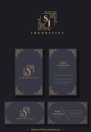 business card template elegant classical symmetric corner decor