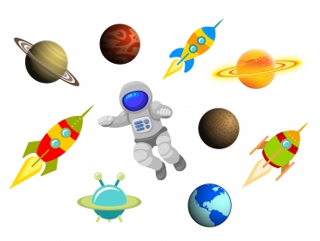 cartoon space science items set
