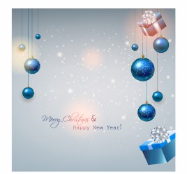 Christmas background with gifts and blue balls.