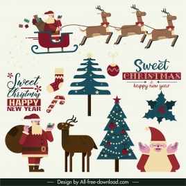 christmas design elements classical colored flat symbols sketch