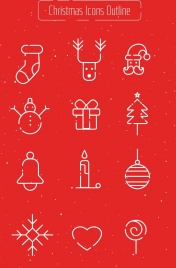 christmas design elements flat symbols outline