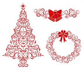 Christmas tree, wreath and bells.