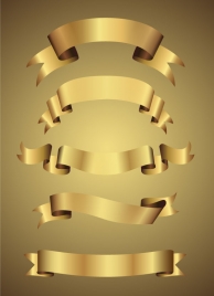 curled golden ribbon sets on yellow background