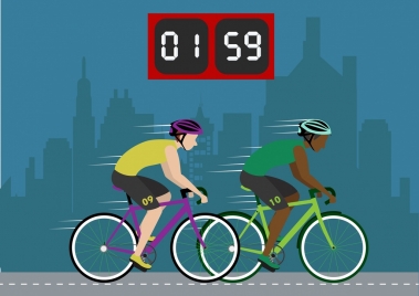 cyclists competition background auto clock decor male icons