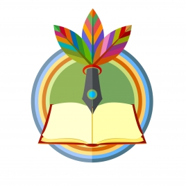 education template design with feather pen and book