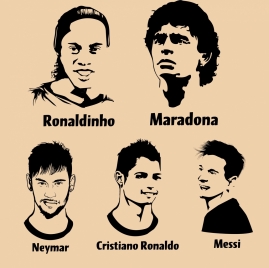 footballer portraits collection black white design