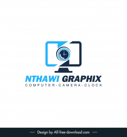 logo showing computer and a camera and clock watch background modern flat design
