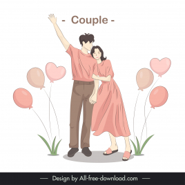 love couple design elements cute dynamic handdrawn cartoon