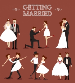 marriage couples icons collection various gestures