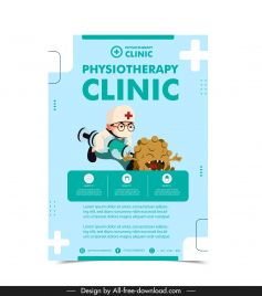 medical center poster template doctor attack virus cartoon