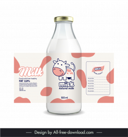 milk bottle packaging design elements cute handdrawn cartoon cow