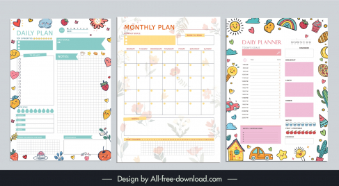 planner organizer templates collection flat bright symbols