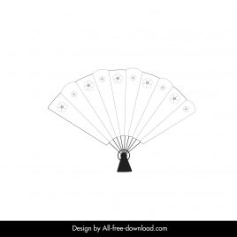 traditional japanese fan icon elegant black white petal flower outline