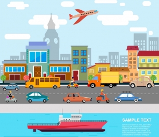traffic concept banner road air ship icons