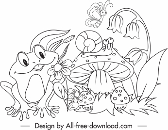 wildlife drawing cute cartoon sketch black white handdrawn